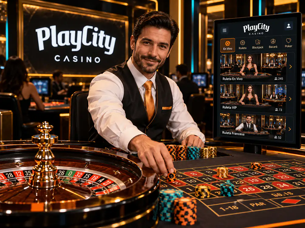 Ruleta con crupier en una mesa
